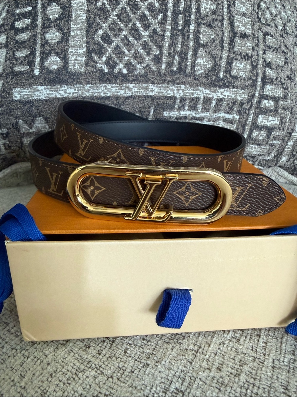 Louis Vuitton Monogram Belt with Gold LV Buckle - Brown - Picture 4 of 13